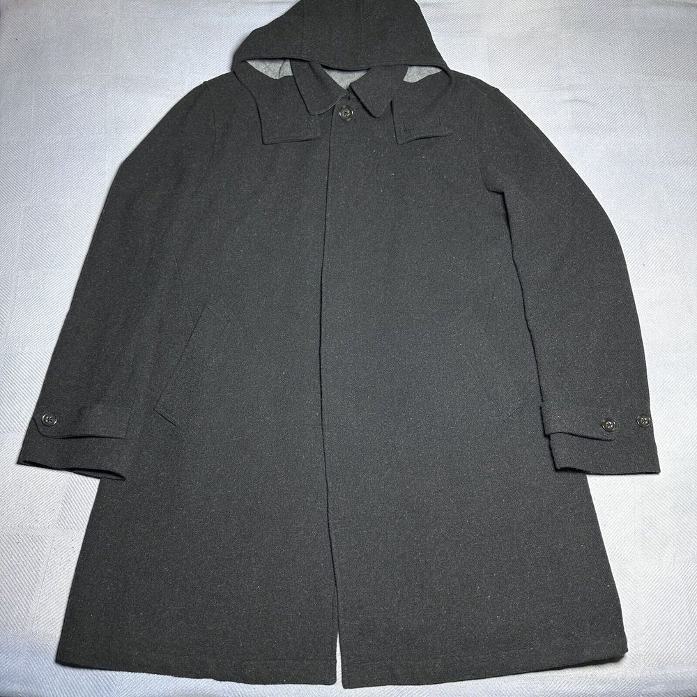 Lauren Ralph Lauren Dark‎ Gray Wool Blend Hooded Long Overcoat Men's Size 44L
